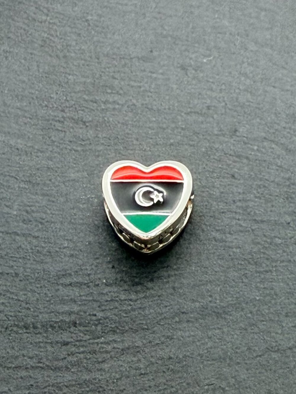 Pandora Libya Flag Heart Charm Sterling Silver Jewelry